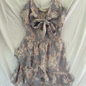 Floral Purple Dress with Front Tie